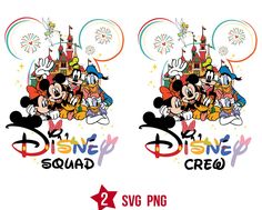 two disney and mickey mouse svg cliparts with fireworks in the sky above them