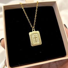 This necklace features a square cross necklace Chain Size - 2mm  Charm: 25 x 17mm This Jewellery comes in a pouch ready for gifting. Upgrade to box here: https://www.etsy.com/uk/listing/1534147075/add-a-gift-box-to-your-order Please contact us if you require any more information. Images in this gallery may appear bigger than they actually are due to different monitor sizes. Please read descriptions properly for sizes and dimensions. We are a dainty silver jewellery shop. Square Cross Necklace, R Square Gold Pendant, Square Pendant Necklace, Necklace Cross, Square Necklace, Dope Jewelry, Jewellery Shop, Medallion Necklace, Square Pendant, Gold Pendant Necklace