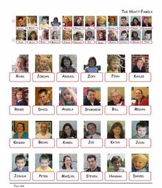 the heart family poster is shown with many people's names in red and white