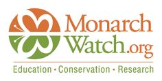 the monarch watch org logo is shown in orange, green and white with words on it