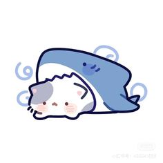 a cartoon character sleeping on top of a pillow with a shark fin sticking out of it's back