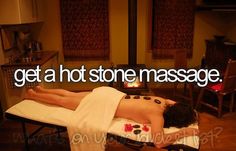 a woman getting a stone massage with the words get a hot stone massage