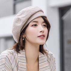 Features: Style: Sexy Occasion: Party/Daily Pattern: Plaid Type: Beret Hats for Women Season: Spring/Fall Winter Plaid Beret, Artist Hat, Berets Cap, Wool Berets, England Fashion, Style Winter, Beret Hat, Plaid Fashion, Retro Stil