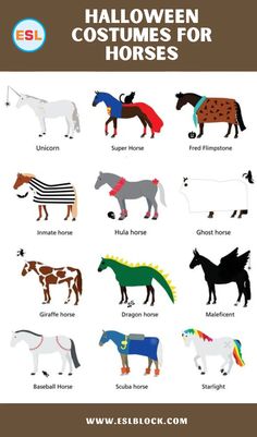 an image of halloween costumes for horses in the style of paper cut outs with different colors and sizes