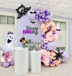 balloons and decorations for a halloween themed birthday party