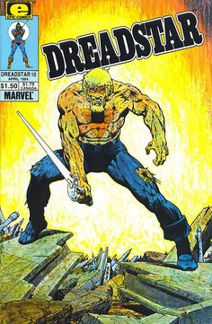 an old comic book cover with a man holding two swords in his hands and the words dreadstar above it