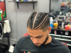 Guy Braids Men Hairstyles Long Hair, Braids With A Fade, Men Cornrows Design 4 Braids, Mens Braids With Fade, Braids With Fade Men, Simple Braids For Men, Braided Hair For Men, Braiding Hairstyles For Men, Braids For Men With Fade