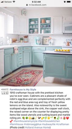 an image of a kitchen with blue cabinets