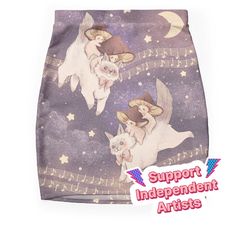 Super stretchy and durable polyester mini skirt. Vibrant, high-quality sublimation print across the front and back. Size range XXS-2XL. A family of tiny mushrooms traversing a magical night sky on the backs of two cats Magical Night Sky, Cat Adventure, Tiny Mushroom, Magical Night, Two Cats, Skirts For Sale, Night Sky, Night Skies, A Family