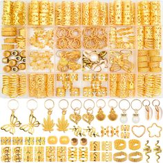 PRICES MAY VARY. 【Value Hair Accessories Set】: You will receive 236pcs braid hair accessories with storage box, hair accessories come in 25 most irresistible styles and sizes . 12x hair pendants (butterfly, maple leaf, shell, pearl, heart), 20x DIY hair accessories (star, heart),10x rhinestone headbands, 15x leaf headbands, 10x hollow gold hair accessories, 2x gold snake headband rings, 62x braid rings (hair rings, braid accessories, layered scratch rings), 105x gold dreadlock cuffs, a pack of l Carnival Hairstyles, Hair Jewelry For Braids, Dreadlock Jewelry, Braid Accessories, Silver Hair Accessories, Hair Charms, Rave Hair, Dreadlock Accessories, Crystal Bead Jewelry