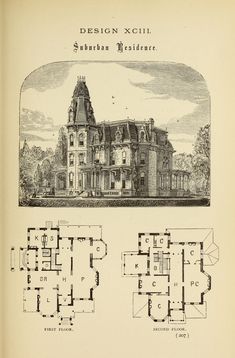 an old house is shown with plans for the front and back floors, as well as two