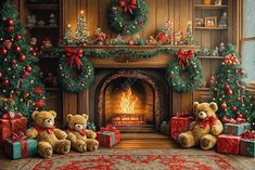 Gatsby Warm Christmas Corner Fireplace Photography Backdrop Gbsx-01015 - Gatsby Backdrop Fireplace Photography, Christmas Corner, Christmas Backdrops For Photography, Photo Backdrop Christmas, Fireplace Pictures, Christmas Shadow Boxes, Christmas Photo Booth, Teddy Bear Pictures, By The Fireplace