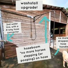 there is a sign with instructions on how to use the hose for washing up dogs