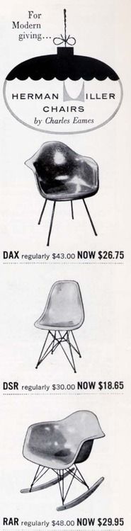 an advertisement for the herman herman miller chair and ottoman, with three different types of chairs