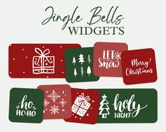 christmas gift tags with the words jingle bells, widgets and merry nights