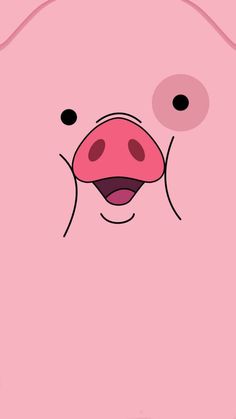 a pink pig with black eyes and nose is shown in the middle of an image