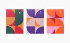 three book covers with different shapes and sizes on each cover, one in orange, the other in pink