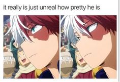 an anime character with white hair and blue eyes looking at another person's face