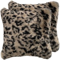 two black and white leopard print pillows on a white background, one is made out of faux