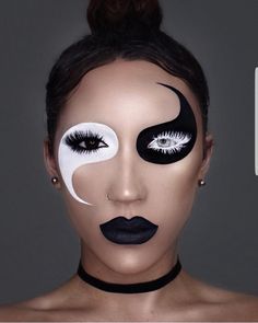 Hair and makeup. Yin and yang Black And White Makeup, Face Art Makeup, White Makeup