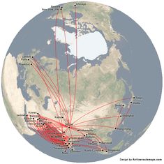 the world map with many different routes on it