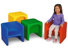 With safe, rounded corners, super-durable construction and a versatile design that works 3 different ways, our chairs are perfect for the classroom! Each easy-clean, lightweight plastic chair turns over to become a 6" seat, a 9 1/2" seat�or a 15 1/2" table. Set includes 4 chairs in the 4 colors shown. Chairs measure 15 1/2" x 15 1/2". Children Table, Cube Chair, Lakeshore Learning, Home Daycare, Flexible Seating, Classroom Furniture, Floor Seating, Traditional Chairs, Classroom Design