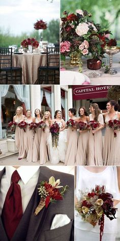 the wedding party is dressed in different colors and styles, including red, pink, green,