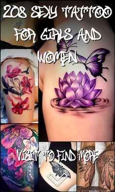 some tattoos with flowers on them and butterflies in the middle, one is for girls and the other is for women