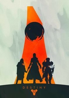 an image of the silhouettes of people in front of a bright orange and black background