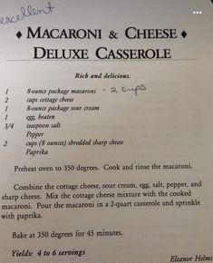 the recipe for macaroni and cheese deluxe casserole