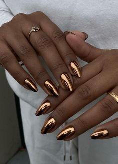 Black Chrome Nails Designs, Gold Chrome Nails, Milky Nails, September Nails