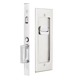 an open door handle and latch on a white background