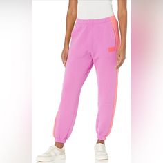 Ugg - Fleece Lined Color Block Sweatpants Elastic Waistband & Hem No Drawstring 2 Side Pockets 30” Waist - 12” Rise - 28.5” Inseam Pink Cotton Sweats For Leisure, Pink Cotton Athleisure Sweats, Sporty Pink Sweatpants With Ribbed Waistband, Pink Sweatpants With Ribbed Waistband, Sporty Pink Bottoms With Ribbed Cuffs, Pink Cotton Activewear For Jogging, Casual Pink Sweatpants For Jogging, Pink Relaxed Fit Joggers For Athleisure, Trendy Pink Sweats For Leisure