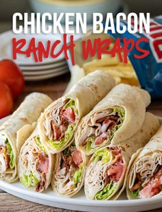 chicken bacon ranch wraps on a white plate