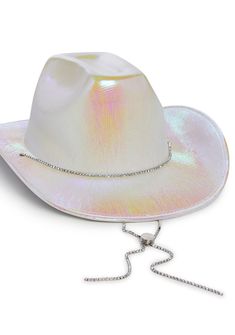 cuz get ya shine on. This cowboy hat has a wide brim, slight curves, a rhinestone strap, and an iridescent shine. Western Silver Hats For Summer, Silver Summer Hat For Rodeo, Silver Summer Rodeo Hat, Star Cowboy Hat, Glitter Stars, Shop Jewelry, Shine On, Cowboy Hat, Wide Brimmed