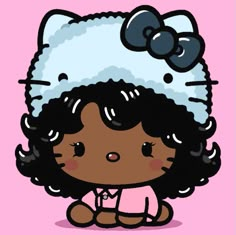 Black Hello Kitty Character, Sanrio Art Style, Black Girls Pfp Cartoon, Cartoon Profile Pics Christmas, Cute Black Characters, Pfp Black Girls Cartoon, Cute Characters Design, Bratz Emoji, 2020 Pfp Aesthetic