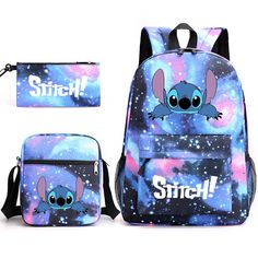 Introducing the playful and practical Stitch Cartoon Themed Three Piece Bag Set, perfect for students and fans alike. This set includes a backpack, a lunch bag, and a pencil case, each featuring fun and engaging character designs. Features: Material: Made from durable polyester fabric, ensuring longevity and resistance to daily wear. Special Features: The backpack includes adjustable shoulder straps and a padded back panel for enhanced comfort. Shape: Ergonomic design with multiple compartments Lilo I Stitch, Stitch Bag, Stitch Backpack, Stitch Stuff, Lilo Y Stitch, Lilo Et Stitch, Stitch Cartoon, Stamped Bracelet, Lilo Stitch