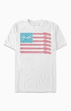 Online only! Rock out with this awesome officially licensed fender design! This tee is complete with short sleeves, a crew neckline, and a front graphic. Solid color tee Short sleeves Crew neckline Front graphic Relaxed fit FIFTH SUN Womens Fender American Flag T-Shirt - White size Medium White American Flag Graphic Tee, Trendy Affordable T-shirt With American Flag Print, American Flag Print White T-shirt, White Americana T-shirt With American Flag, Cheap Americana T-shirt With Flag Print, American Flag Tshirt, Fender American, Flag Tshirt, Lifestyle Clothing