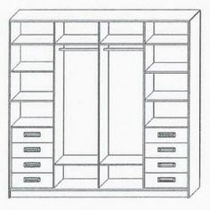 a drawing of a closet with drawers and shelves