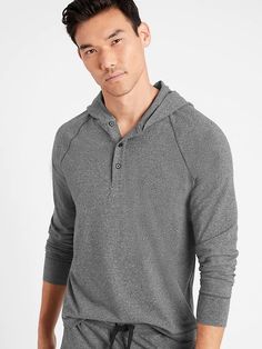 Cozy Henley Hoodie | Banana Republic Henley Hoodie, Hoodie Cozy, Mens Casual Dress Outfits, Mens Casual Dress, Mens Casual, Comfy Outfits, Winter Wardrobe, Banana Republic, Cool Style