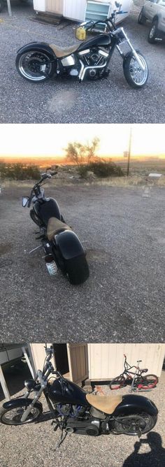 two pictures of a motorcycle parked in a parking lot next to another photo with the same bike on it