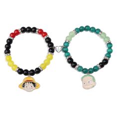 PRICES MAY VARY. One Piece Matching Bracelet - This bracelet set inspired by the friendship between Luffy and Zoro features a bracelet with an adorable version of Luffy's charm, another beaded bracelet with an adorable version of Zoro's charm, And a heart-shaped charm. The matching bracelet allows friends or couples to feel connected, no matter how far apart you are. A cute Luffy&Zoro inspired design is definitely a good gifts for her/him. Meaningful Gifts -- A meaningful matching bracelet desig Matching Bracelets Ideas, Matching Character Bracelets, Nana And Hachi Matching Bracelets, One Piece Bracelet Anime, Anime Themed Bracelets, Matching Bracelets For Best Friends, Bracelet Patterns Beads