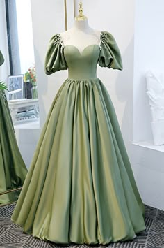 Modest Prom Dresses With Sleeves, Formal Dress Green, Junior Prom Dress, Modest Prom Dresses, Satin Ball Gown, Junior Prom, Jr Prom, A Line Evening Dress, Long Formal Dress