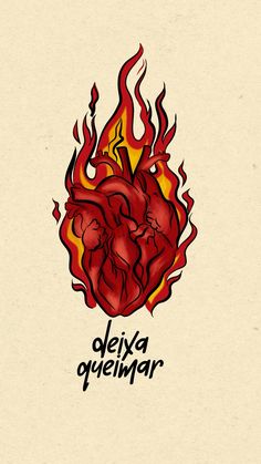 a drawing of a heart on fire with the words devila quelimar above it