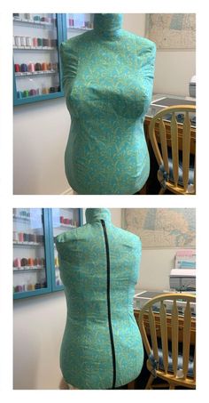 two pictures of a mannequin with different patterns on it and the same fabric