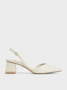 Trapeze Heel Slingback Pumps Charles And Keith Shoes, Faux Leather Heels, Low Heel Shoes, White Heels, Wedding Heels, Charles Keith, Slingback Heel, Slingback Pump, How To Look Classy