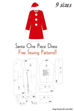 the santa one - piece dress sewing pattern is shown with instructions to sew it