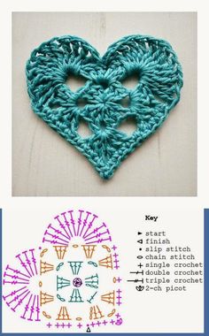 a crochet heart is shown with instructions to make it