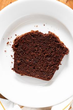 a piece of chocolate cake on a white plate