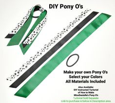 "DIY Pony O's  Custom make your own Pony O's 🎀 Each Pony O comes with: - Ribbons (can choose from 3-6 Ribbons in options - price varies) - Pony Holder/Elastic (1 per Pony O) Make Pony O's for the whole Team or just for fun!! Great for all ages!! Select your color & how many ribbons ....you can choose in the options. The Pony O's come with 3 to 6 Ribbons!! Please put your ribbon colors you would like in the personalization section before checkout Choose from a variety of Ribbons  Solids, Sports & Fun Patterns!! (Sample pics above is soccer, slide threw to see other color combos or visit my instagram so many more pics) I have added my color charts to this posting to make easy to find your colors!! Slide threw the photos above... The idea of this listing is for me to supply you the materials Ponytail Streamer, Soccer Bow, Softball Bows, Pony O, Ribbon Crafts Diy, Sport Hair, Make Smile, Hair Ribbons, How To Make Ribbon